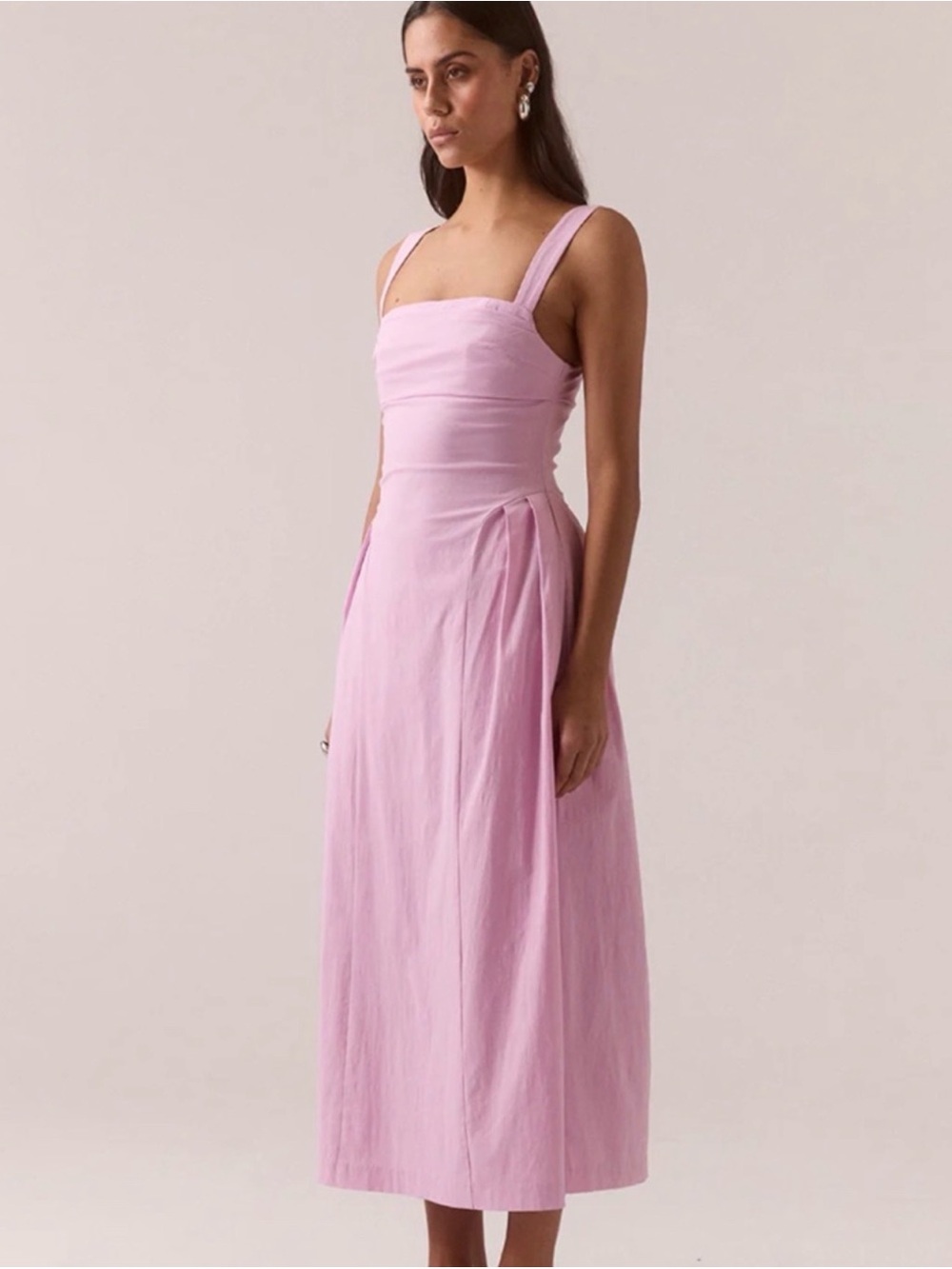 Sleeveless Square-Neck Pink Midi Dress